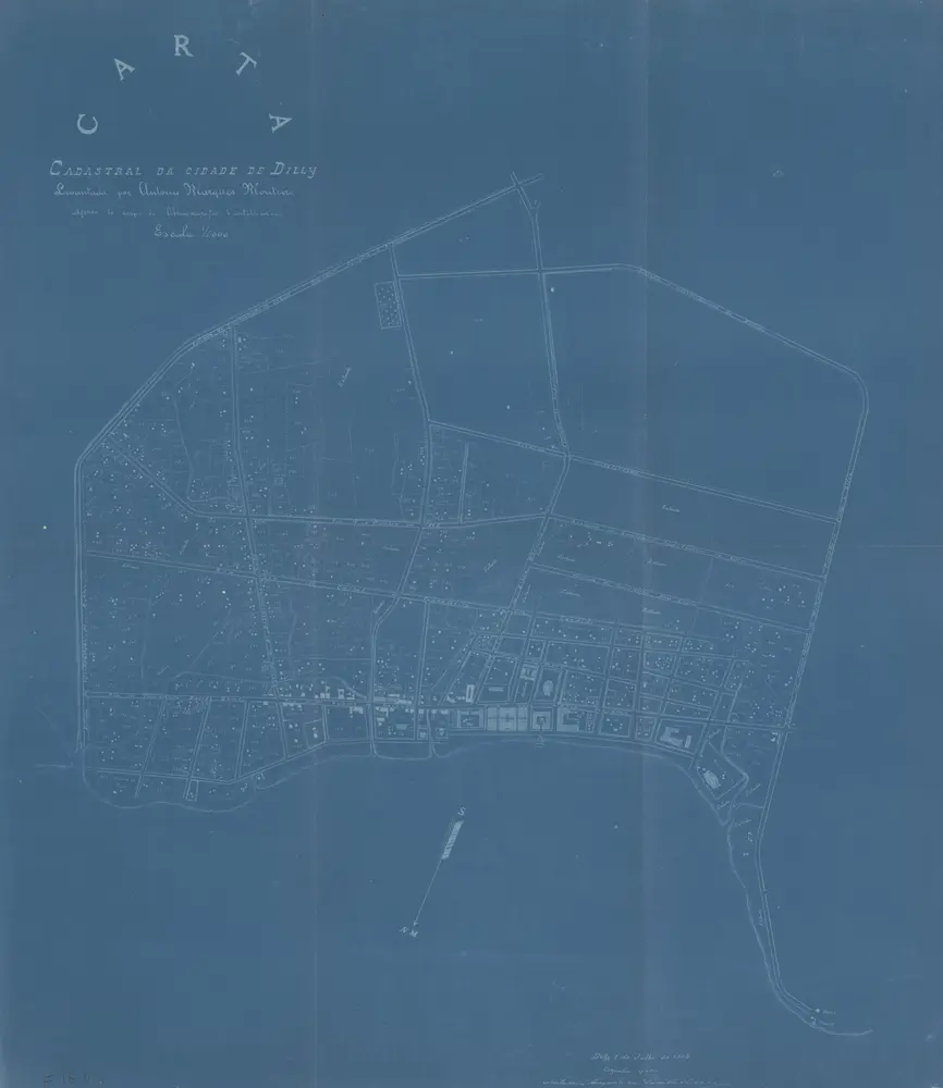 Carta cadastral da cidade de Dilly / lavantada por Antonio Marques Monteiro ; copiada por Antonio Aug. de Santos Victal