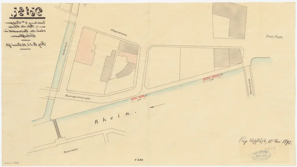 Schaffhausen: Rechtes Rheinufer von der Rheinbrücke bis zur Badeanstalt, Projekt für zwei Treppen; Situationsplan