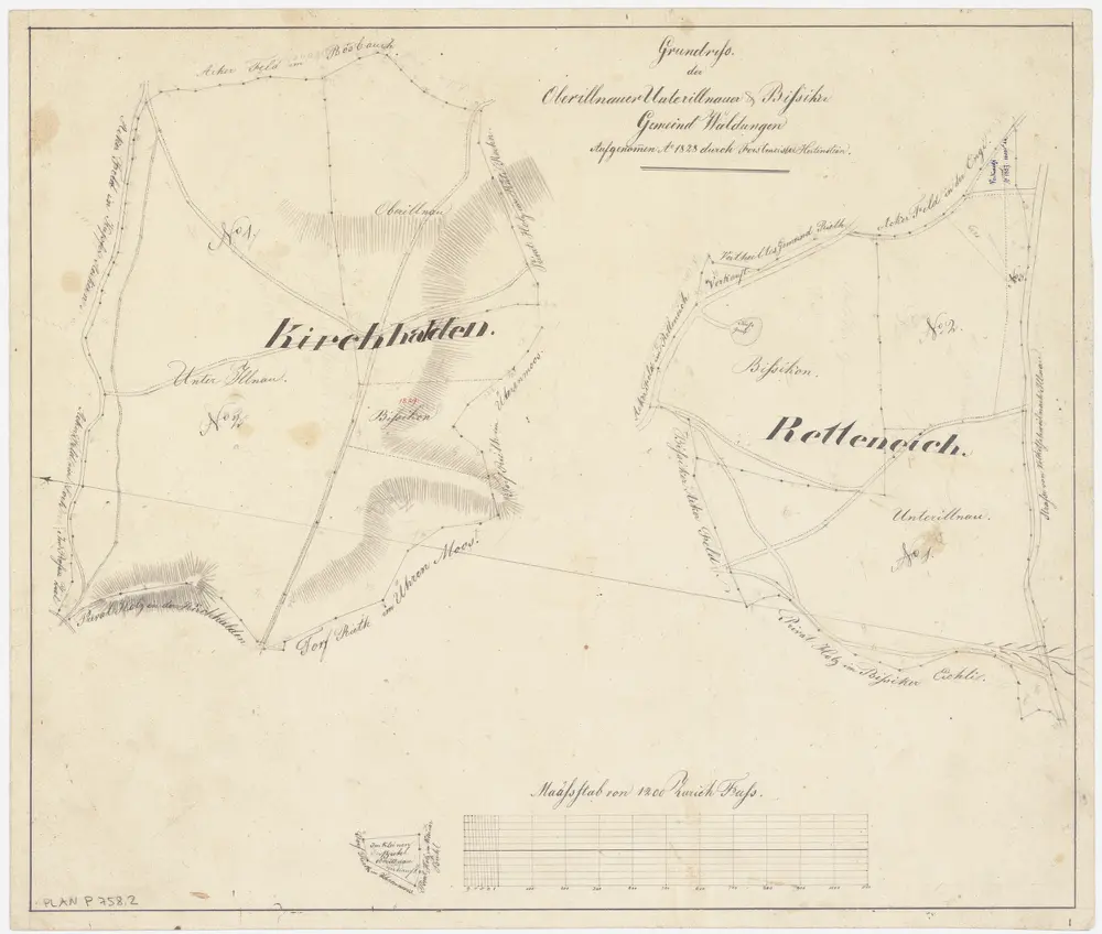 Illnau-Effretikon (damals Illnau): Gemeinde- und Genossenschaftswaldungen Bisikon, Oberillnau und Unterillnau: Gemeindewaldungen Bisikon, Oberillnau und Unterillnau mit Chirchhalden (Kirchhalden) und Retteneich; Grundrisse