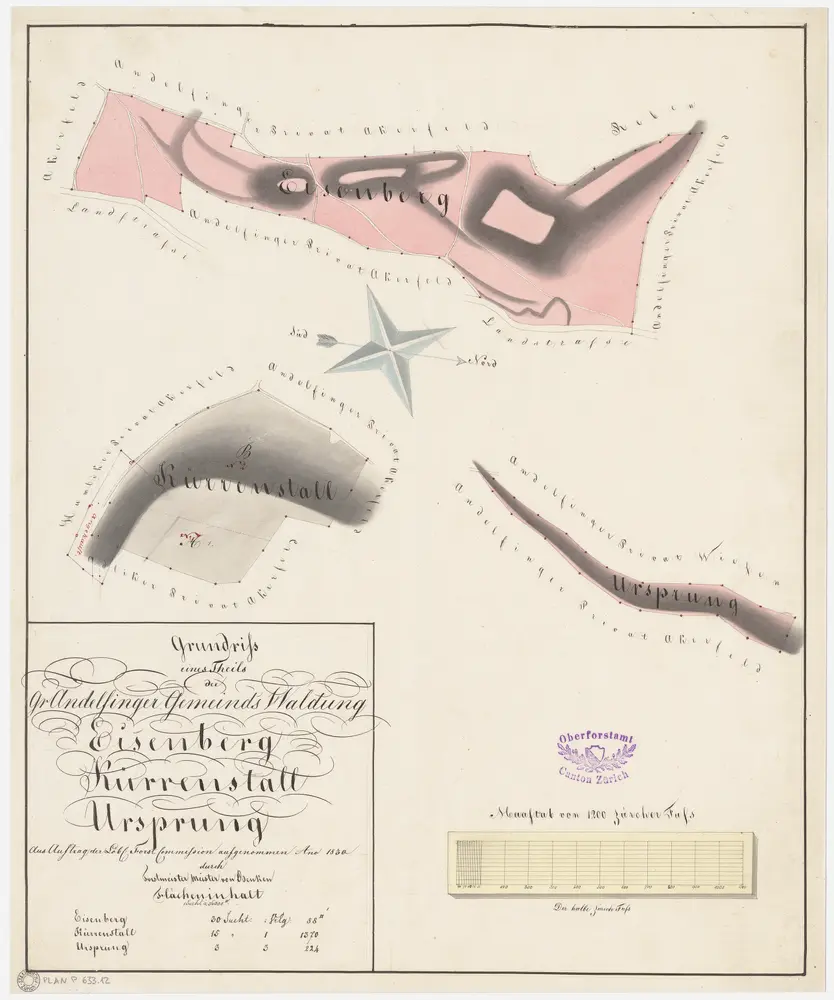 Andelfingen (damals Grossandelfingen): Gemeindewaldung: Isenberg (Eisenberg), Chürenstall (Kürrenstall), Ursprung; Grundrisse