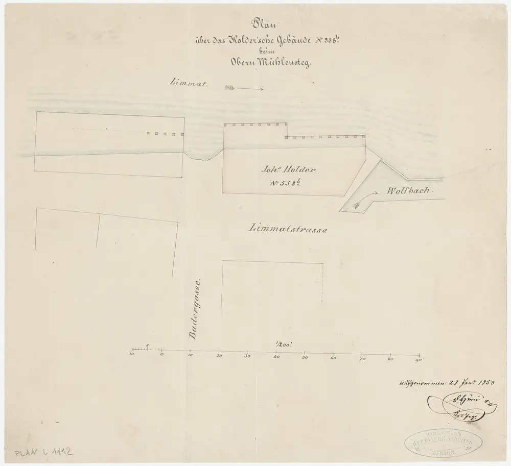Zürich: Beim oberen Mühlesteg, Gebäude von Johannes Holder; Grundriss