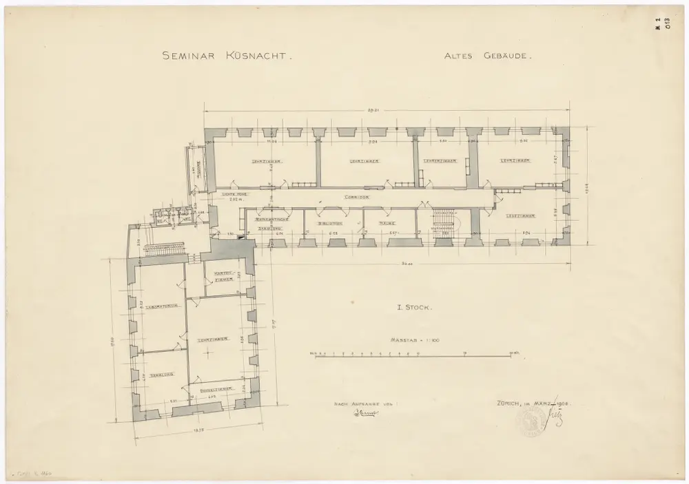 Küsnacht: Seminar, altes Gebäude, 1. Stock; Grundriss