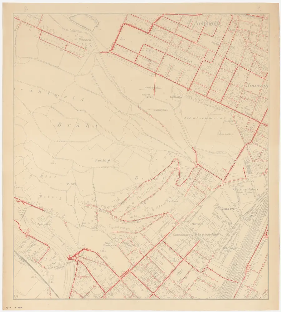 Winterthur: Gemeinde; Kanalisation: Blatt 8: Gegend bei Wolfbüel (Wolfbühl), Hohfurri (Hohfurren), Oberfeld, Oberer Brüel (Brühl), Schlosstal, Hölen, Rossweid und Büchlirain; Übersichtsplan