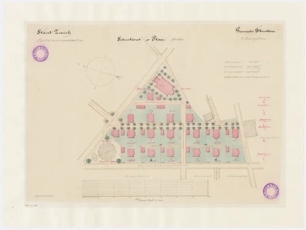 Fluntern: Kantonsspital-Areal, Spitalwiesen-Quartier an der Rämistrasse; Grundriss