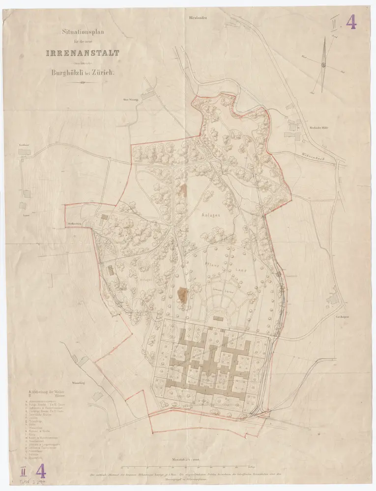 Projektierte Irrenanstalt Burghölzli: Situationsplan