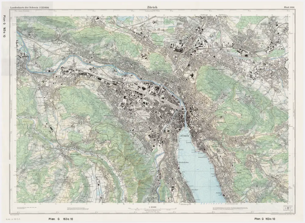 Landeskarte der Schweiz 1 : 25000: Den Kanton Zürich betreffende Blätter: Blatt 1091: Zürich