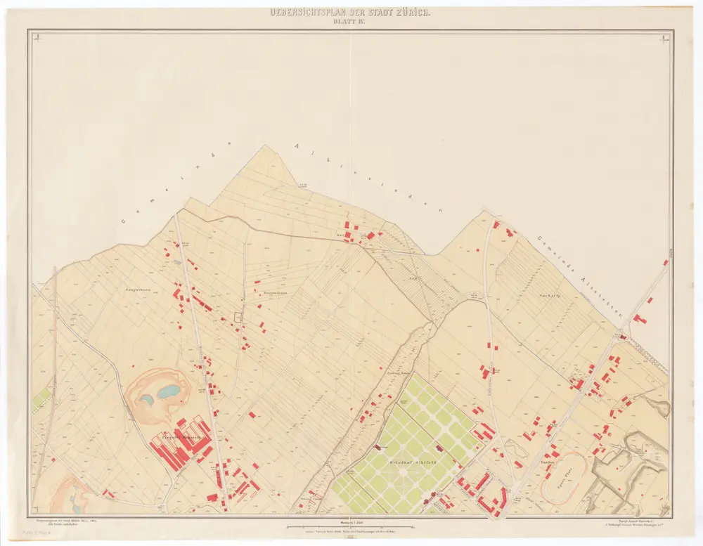 Übersichtsplan der Stadt Zürich und der umliegenden Gemeinden in 23 Blättern: Blatt IV: Teile von Wiedikon und Aussersihl