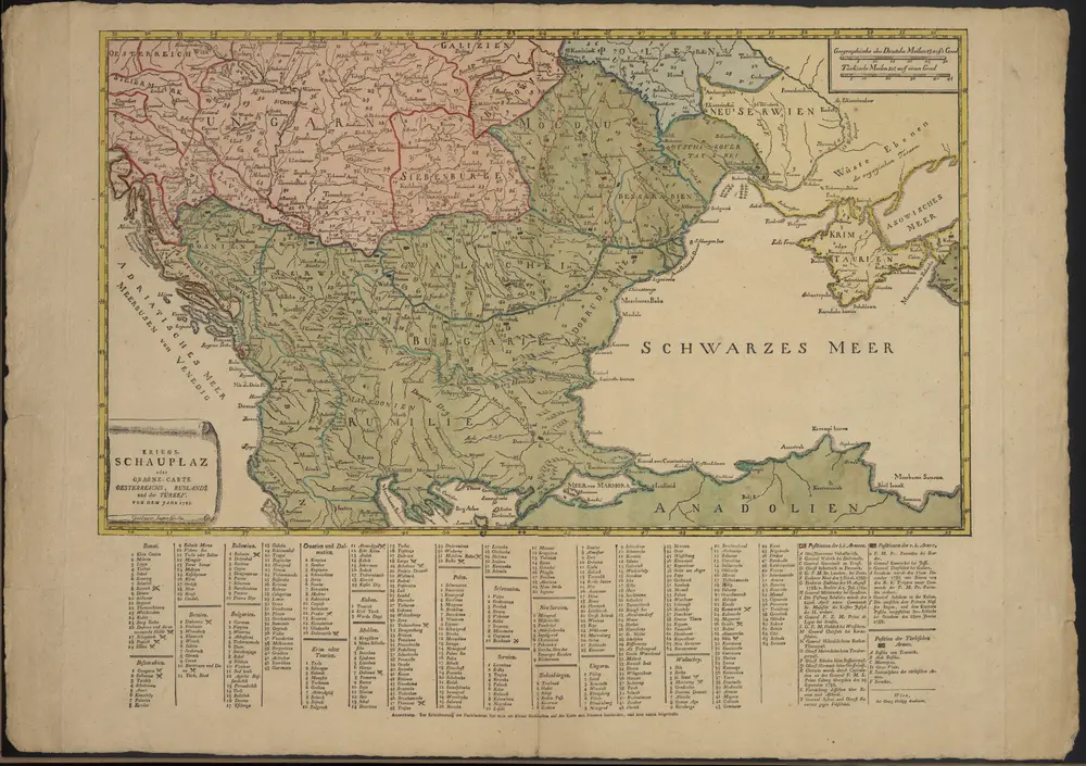 Kriegs-Schauplaz oder Graenz-Carte Oesterreichs, Ruslands und der Türkey. Von dem Jahr 1789