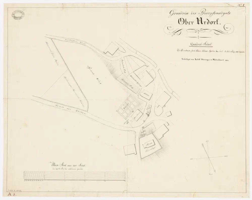 Urdorf: Pfrundgut mit Kirche, Pfarrhaus und Umgebung; Grundriss (Nr. 1)