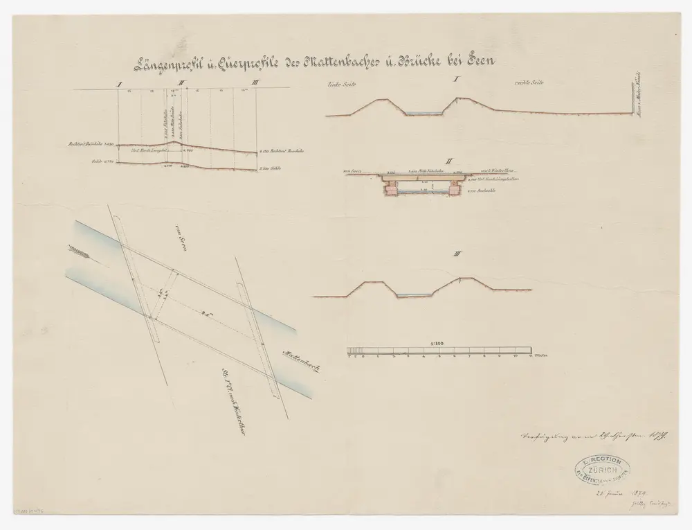 Seen: Brücke über den Mattenbach; Situationsplan und Schnitte