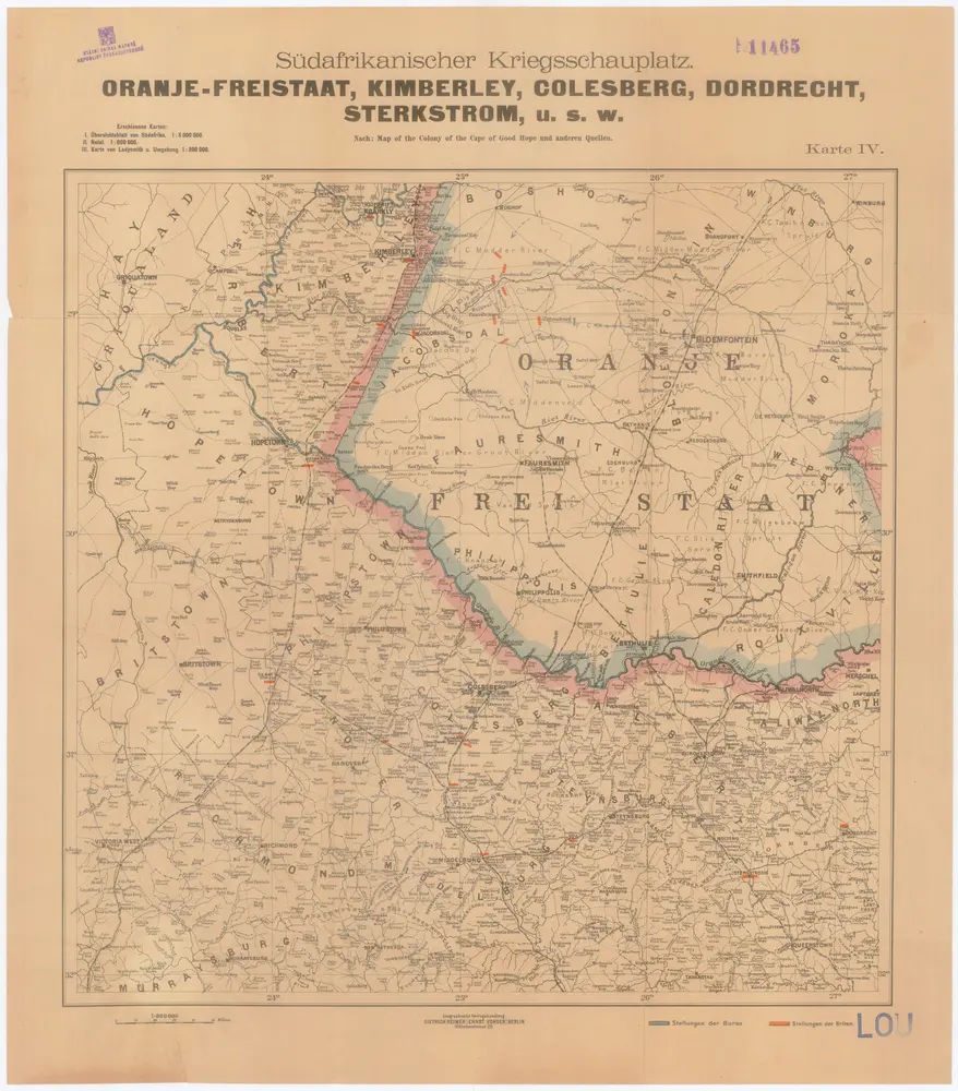 Oranje-Freistaat, Kimberley, Colesberg, Dordrecht, Sterkstrom, u. s. w