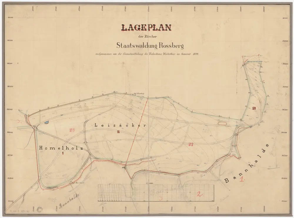 Kyburg, Töss, Illnau-Effretikon (damals Illnau), Schlatt: Staatswaldung: Töss, Illnau-Effretikon (damals Illnau): Rossberg mit Homelholz und Leisacher (Leisäcker); Grundriss