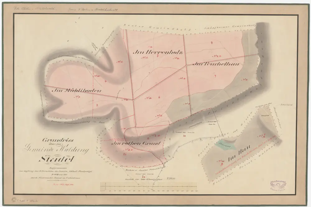 Stadel: Gemeindewaldung: Müliboden (Im Mühliboden), Rotzengrund (Im rothen Grund), Im Hau, Heerenholz (Im Herrenholz), Tüchelhau (Im Teuchelhau); Grundrisse