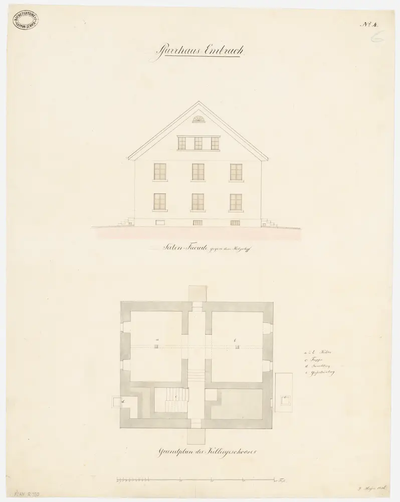 Embrach: Pfarrhaus; Ansicht und Grundriss des Kellers (Nr. 4)