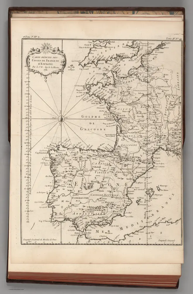 Carte reduite des costes de France et d'Espagne.