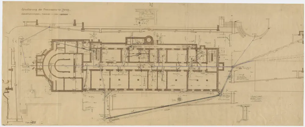 Zürich: Kantonsspital, Erweiterung der Frauenklinik, Kanalisation; Grundriss