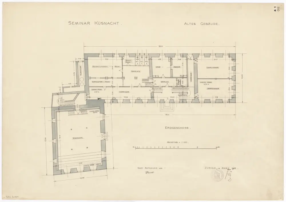 Küsnacht: Seminar, altes Gebäude, Erdgeschoss; Grundriss