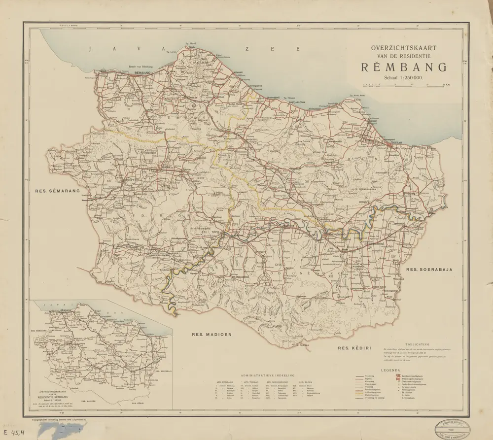 Overzichtskaart van de Residentie Rembang / Topographische Inrichting