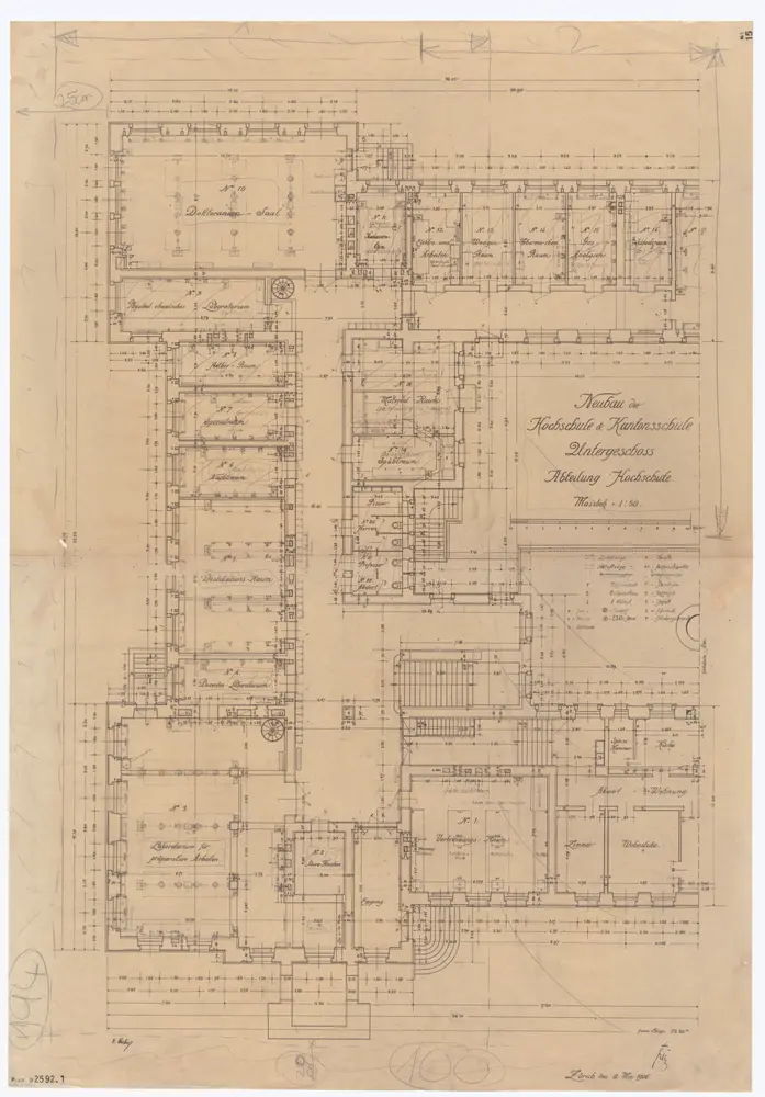 Universität Zürich (Chemisches Institut) und Kantonsschule Zürich, Neubau Rämistrasse 76: Grundrisse: Abteilung Hochschule, Untergeschoss; Grundriss