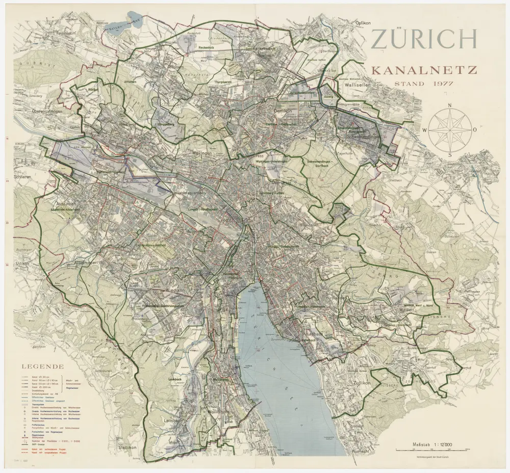 Zürich: Kanalnetz, Stand 1977; Situationsplan