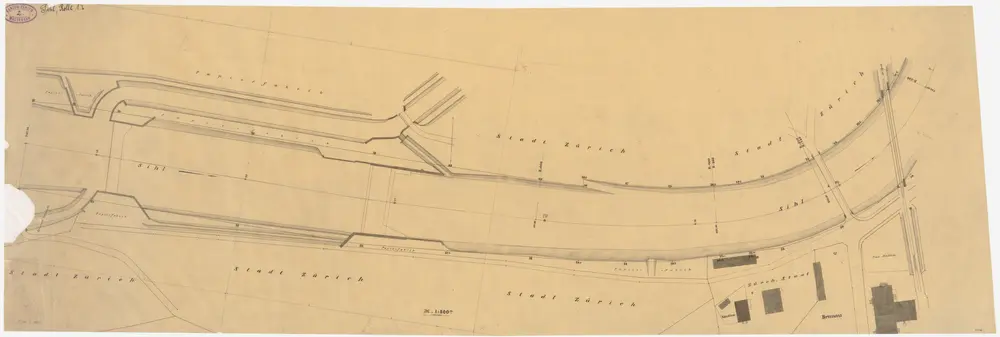 Zürich: Sihl von oberhalb des oberen Wehrs der Papierfabrik bis unterhalb der Brücke der Sihltalbahn STB; Situationsplan