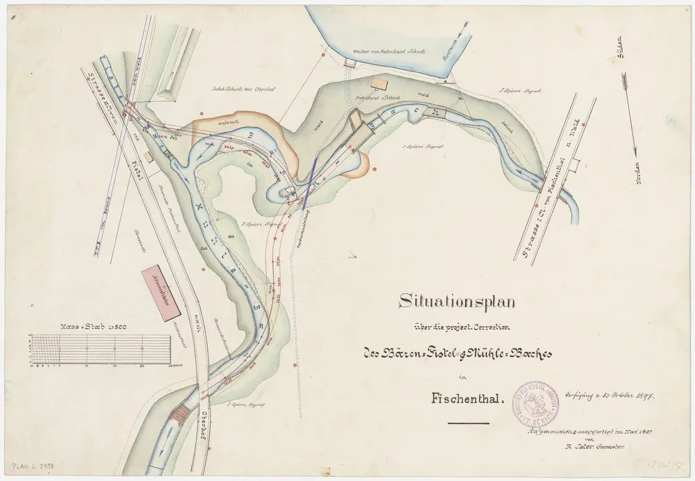 Fischenthal: Projektierte Bärenbach-, Fistelbach-, Mülibach- und Riedbachkorrektion; Situationsplan