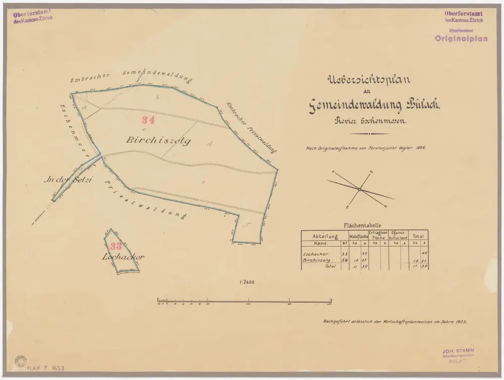 Bülach, Hochfelden: Gemeindewaldungen Bülach und Eschenmosen: Bülach: Birchiszelg, Lochacher (Lochacker), Setzi; Grundrisse