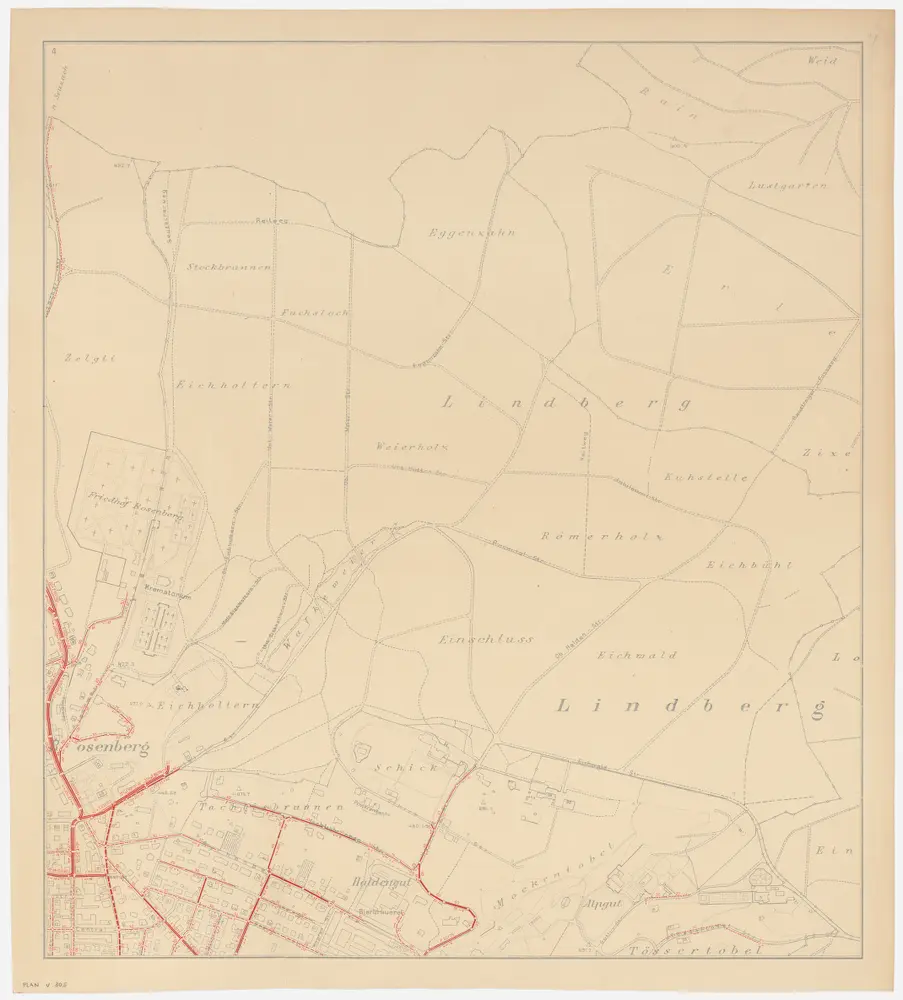 Winterthur: Gemeinde; Kanalisation: Blatt 4: Gegend bei Lindberg, Lustgarten, Eichholteren, Weierholz, Erlen, Rosenberg, Haldengut, Tössertobel und Zize; Übersichtsplan