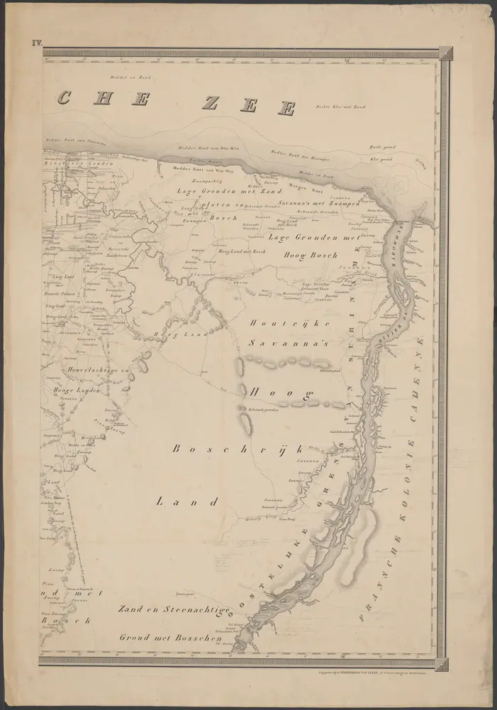 Kaart van de kolonie Suriname, een gedeelte van Guijana, Nederlandsche bezitting op het vasteland van Zuid-Amerika / uitgegeven in het Jaar 1784, door den Ing. J.C. Heneman [sheet IV]