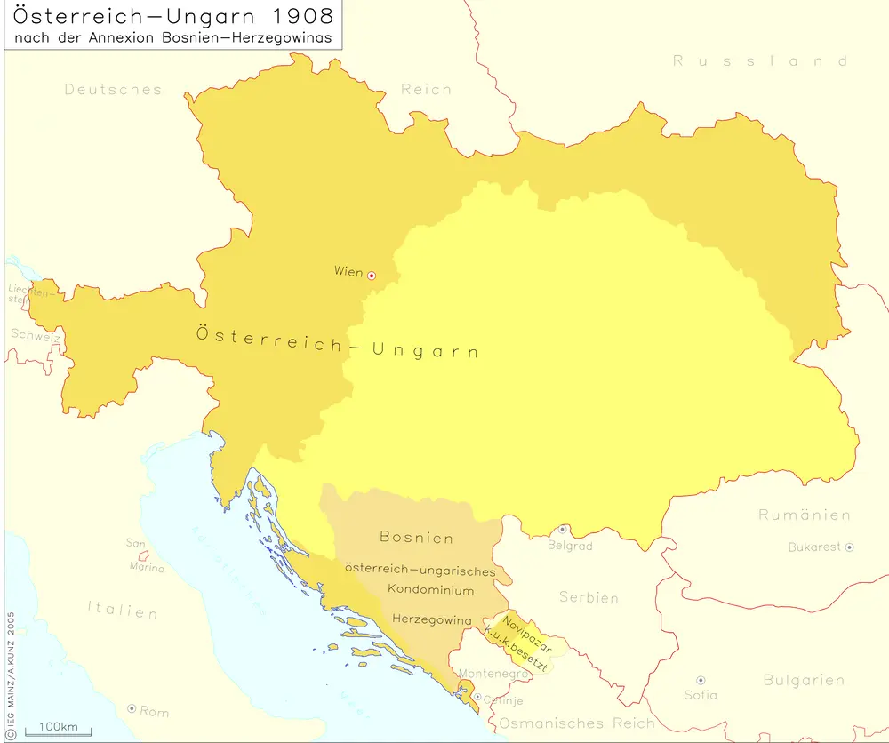 Österreich-Ungarn 1908 nach der Annexion Bosnien-Herzegowinas