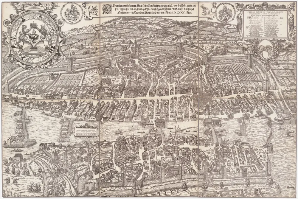 Holzschnitt-Planvedute (Ansichtsplan) der Stadt Zürich (Murer-Plan) von 1576
