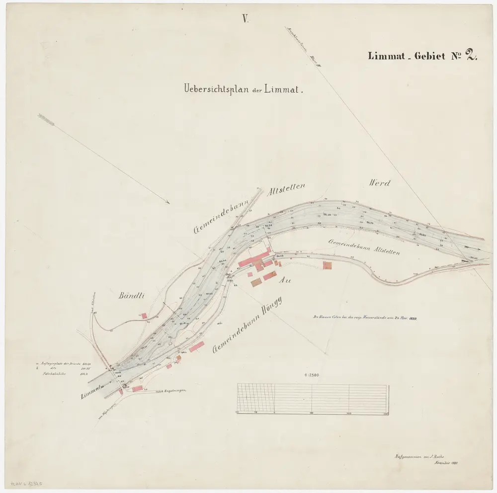 Altstetten bis Schlieren: Limmat von der Hönggerbrücke bis unterhalb der Unterengstringerbrücke: Blatt V: Höngg und Altstetten; Situationsplan (Limmat-Gebiet Nr. 2)