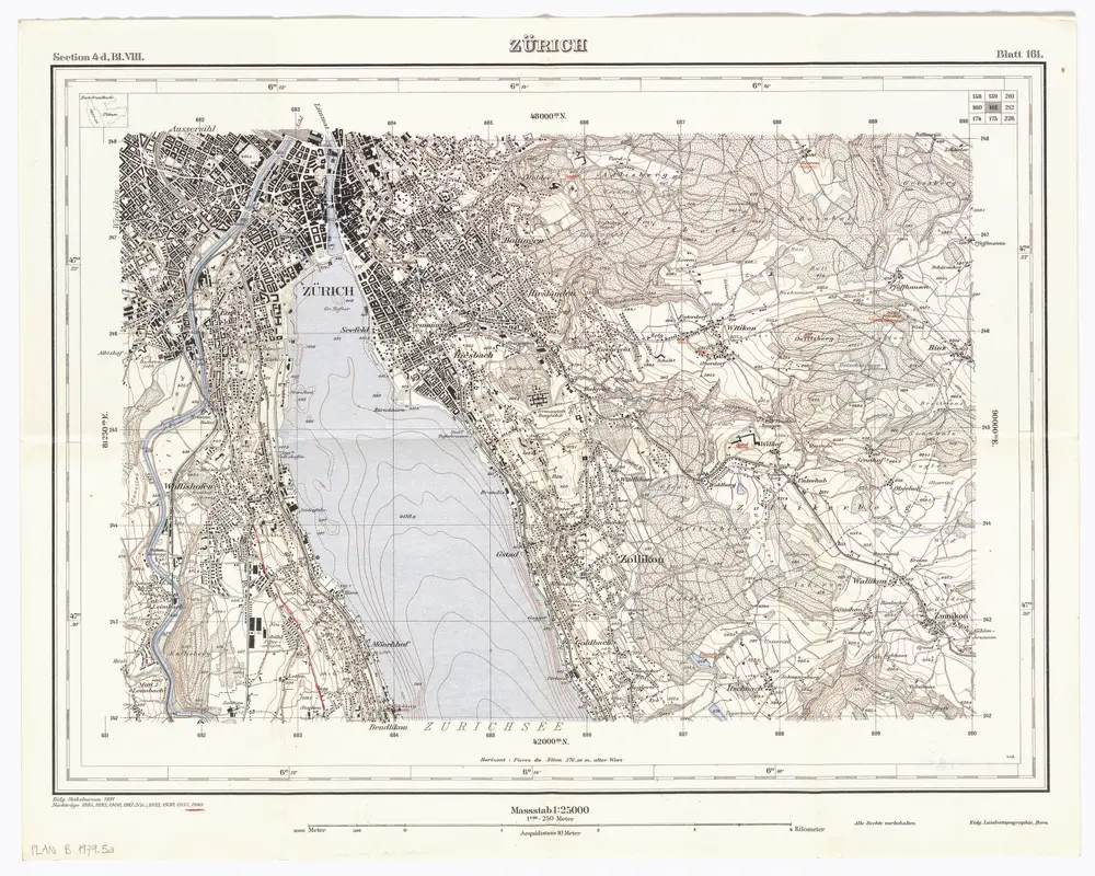 Topographischer Atlas der Schweiz (Siegfried-Karte): Blatt 161: Zürich