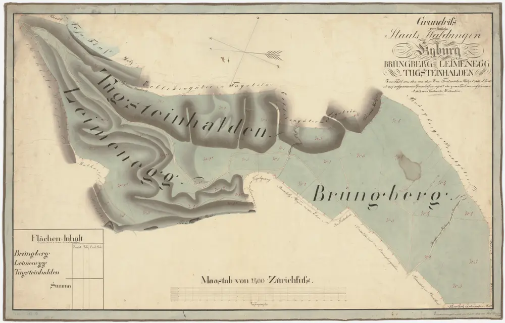 Kyburg, Töss, Illnau-Effretikon (damals Illnau), Schlatt: Staatswaldung: Kyburg: Tutschgenhalden (Tugsteinhalden), Brünggberg (Brüngberg), Leimenegg; Grundriss (Nr. 6)