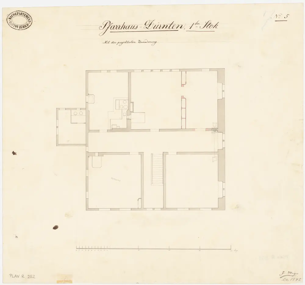 Dürnten: Pfarrhaus, projektierter Umbau, 1. Stock; Grundriss (Nr. 5)