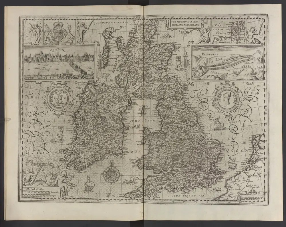 A Prospect of the Most Famous Parts of the VVorld. | Viz. Asia, 3 Affrica, 5 Europe, 7 America, 9 | With these Kingdomes therein contained; Grecia, 11 Romane Empire, 13 Germanie, 15 Bohemia, 17 France, 19 Belgia, 21 Spaine, 23 Italie, 25 Hungarie, 27 Denmarke, 29 Poland, 31 Persia, 33 Turkish Empire, 35 Kingdome of China, 37 Tartaria, 39 Sommer Ilands, 41 Civill Warres, in England, Wales, and Ireland, You shall find placed in the beginning of the second book marked with these *** and (5) | Together with all the Provinces, Counties, and Shires, contained in that large Theater of Great Britaines Empire. Performed by John Speed.