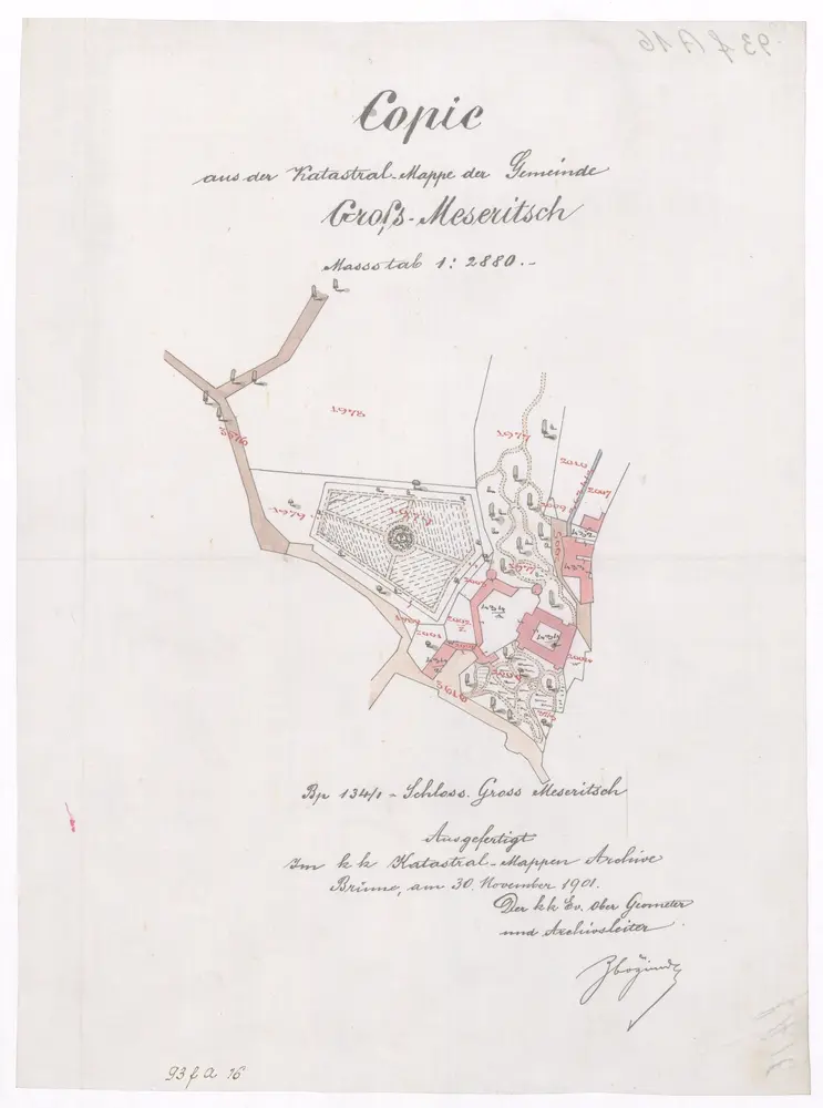 Copie aus der Katastral-Mappe der Gemeinde Gross-Meseritsch