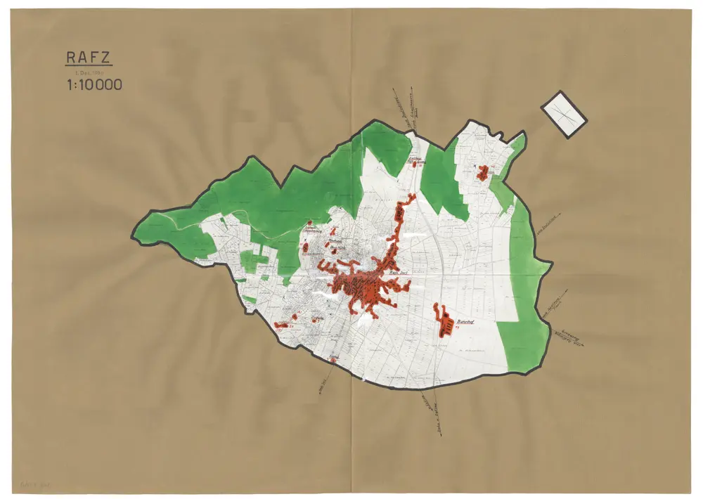 Rafz: Definition der Siedlungen für die eidgenössische Volkszählung am 01.12.1950; Siedlungskarte