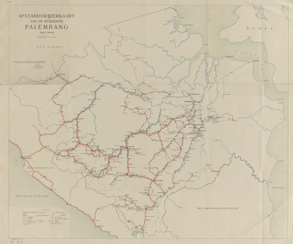 Afstandswijzerkaart van de Residentie Palembang / Topografische Inrichting