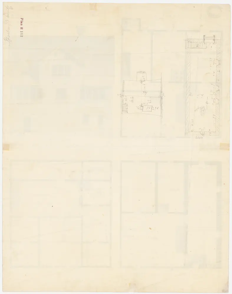 Brütten: Pfarrhaus; Ostansicht, Grundrisse des Erdgeschosses, des 1. Stocks und des Dachgeschosses (Nr. 3)