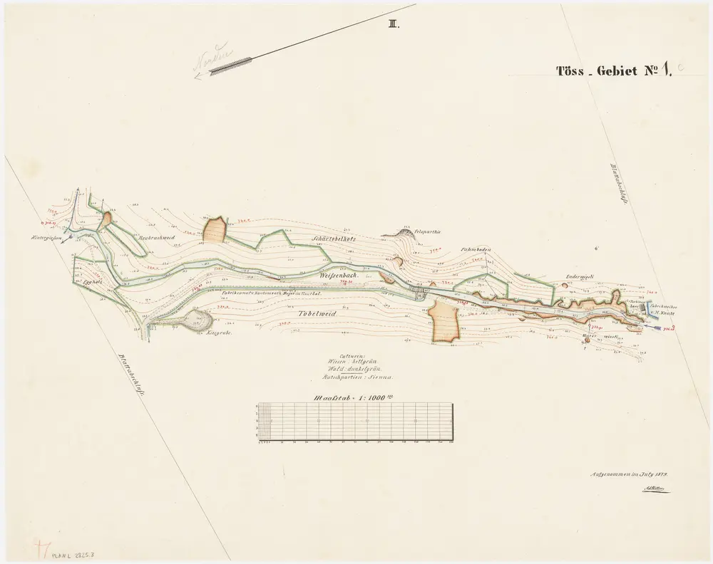 Bäretswil, Bauma: Wissenbach von Tanne bis unterhalb der Grenze zwischen Bäretswil und Bauma: Blatt III: Bäretswil: Wissenbach bei der Tobelweid; Situationsplan (Töss-Gebiet Nr. 1 c)