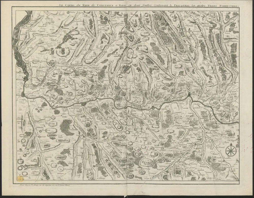 LE COURS du RHIN de CONSTANCE a BALE en deux feuilles Contenant le FRICOTHAL les quatre VILLES FORRESTIERES ET PARTIE DE LA SOUABE