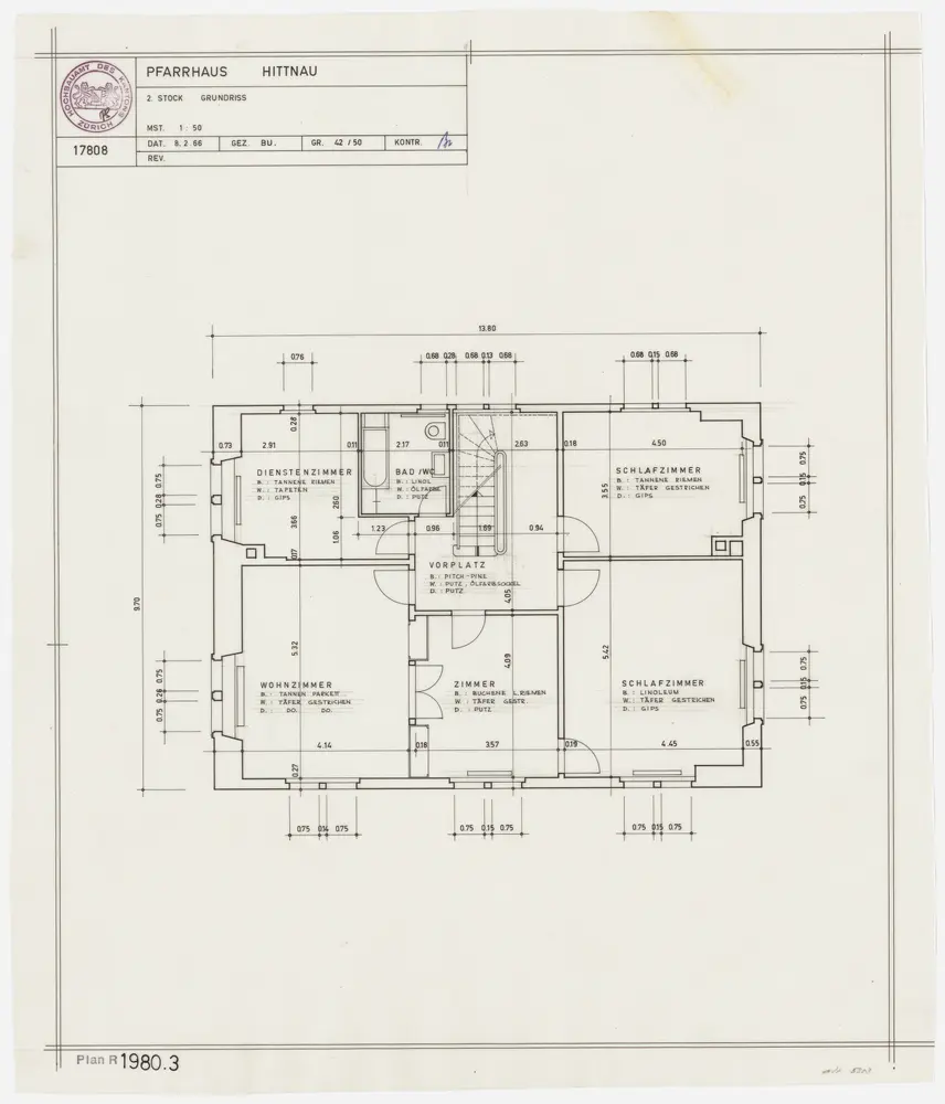 Hittnau: Pfarrhaus: 2. Stock; Grundriss