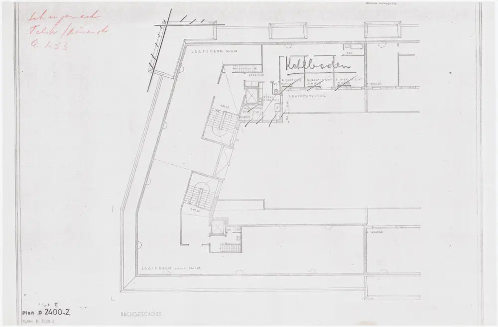 Börsengebäude, Bleicherweg 5: Ansichten, Grundrisse und Schnitte: Dachgeschoss; Grundriss