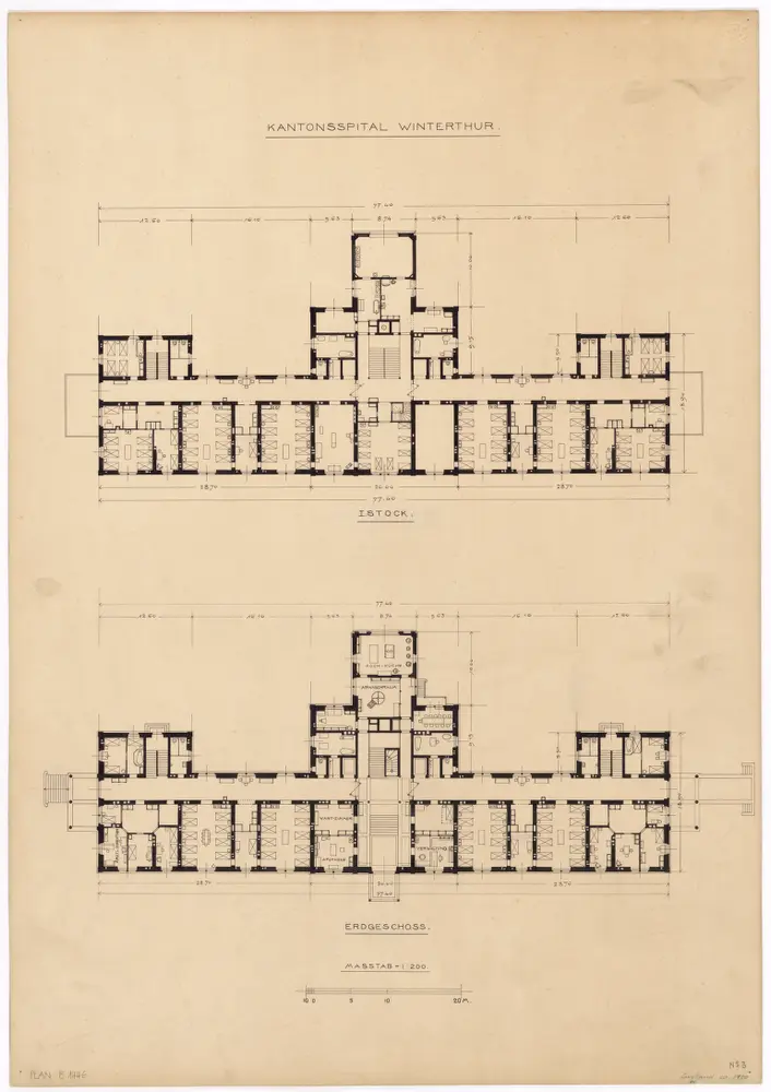 Winterthur: Kantonsspital, Erdgeschoss und 1. Stock; Grundrisse (Nr. 3)