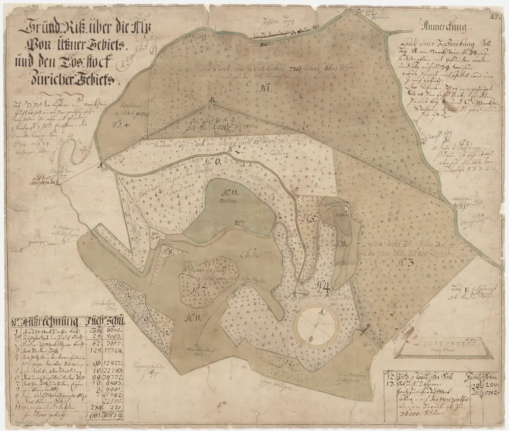 Grenze zwischen der Landvogtei Grüningen und der Grafschaft Uznach beim Tössstock und der Boalp (ältere Schreibweise: Poo-Alp) von der Wolfsgrube bis zum Dägelsberg; Grundriss