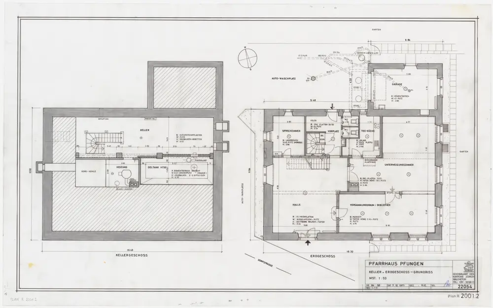 Pfungen: Pfarrhaus: Keller und Erdgeschoss; Grundrisse