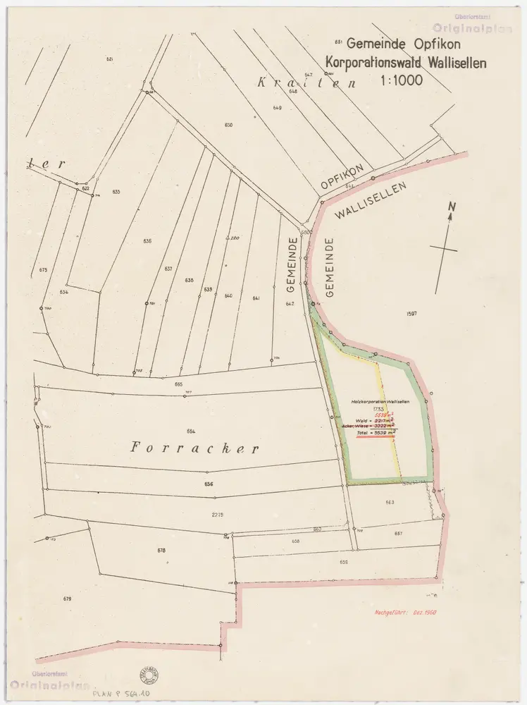 Wallisellen: Gemeinde- und Genossenschaftswaldungen: Genossenschaftswaldung beim Foracher (Forracker) in Opfikon (Kataster-Nr. 1733); Grundriss