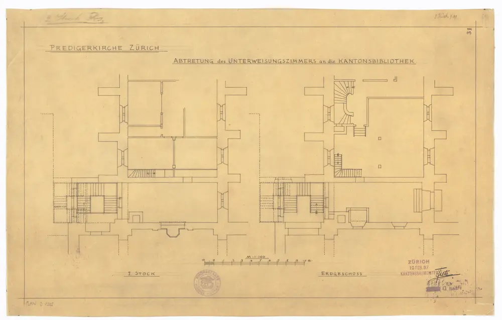 Kantonsbibliothek im Predigerchor: Erdgeschoss und 1. Stock; Grundrisse (Nr. 31)