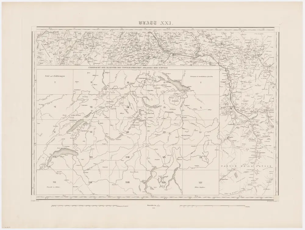 Topographische Karte der Schweiz (Dufour-Karte): Den Kanton Zürich betreffende Blätter: Blatt XXI: Bonneville, Sallenches; Übersicht der Blätter